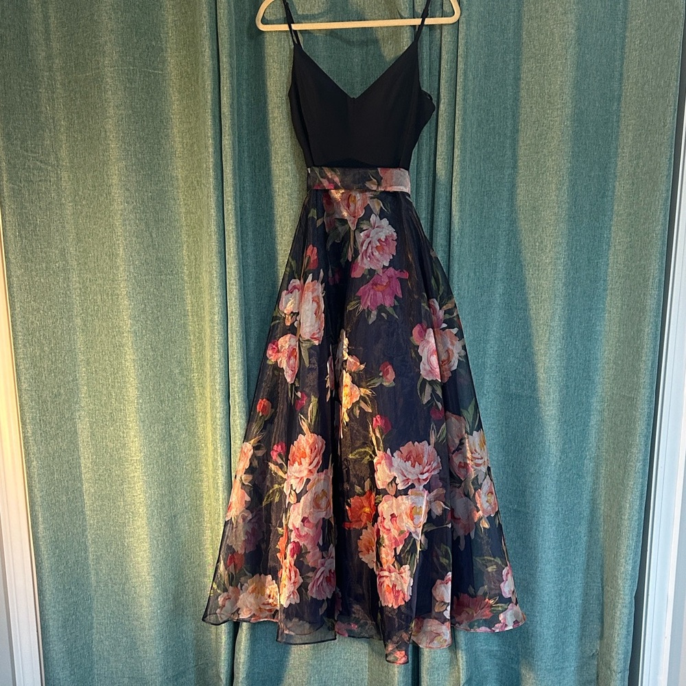 Eliza J Dark Blue and Pink Floral Maxi Dress